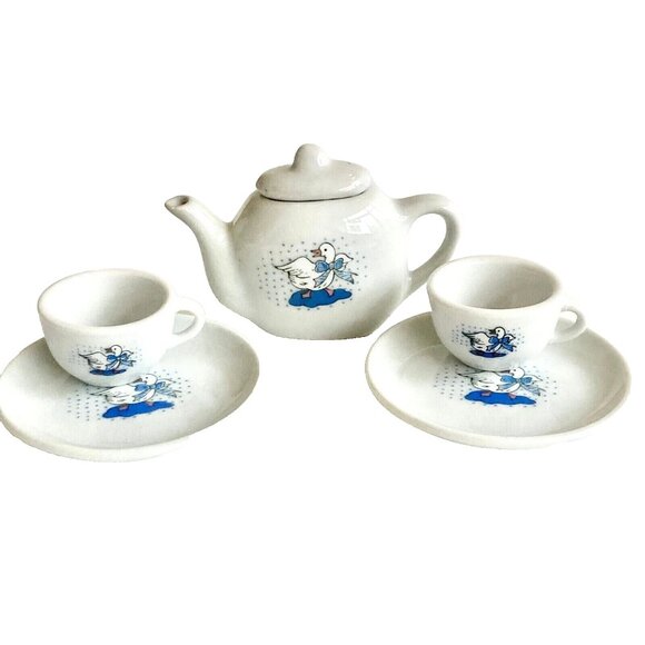 Miniature Doll House Ceramic China Tea Set Teapot Cup Saucer Duck Goose Geese - Picture 1 of 11